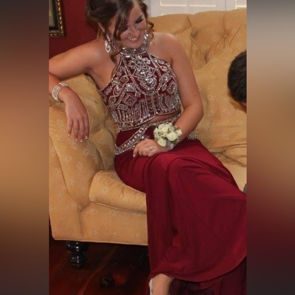 Size 6, burgundy two-piece dress. - Picture 2 of 3